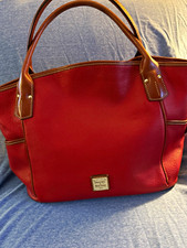 Dooney & Bourke Women’s Red Pebbled Satchel Top Handle Bag Brown Handles picture