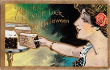 Vintage 1909 TRG Publisher Victorian Lady with Diamond Ring Halloween Postcard picture