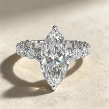 3Ct Marquise Cut D-VVS1 Moissanite 14k White Gold Hidden Halo Engagement Ring picture