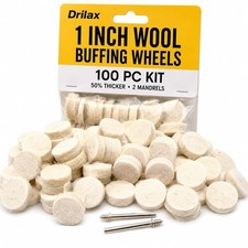 Drilax 100 Pc 1 Inch Wool Polishing Buffing Wheel Kit 50% Thicker Buff Pads picture