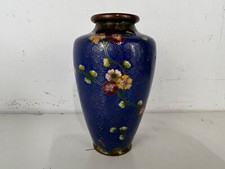 Vintage Possibly Antique Japanese Blue Cloisonné Vase with Floral Decorations picture