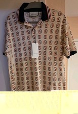 Gucci Men's Logo Print Polo Shirt Beig Size M Short Sleeve picture