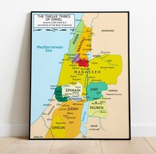 Map of 12 Tribes of Israel fr. 1200-1050 Book of Joshua Wall Art Poster Unframed picture