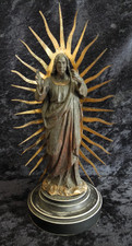 ANTIQUE VINTAGE HAND-CARVED WOODEN CATHOLIC CHRIST THE KING STATUE WITH MANDORLA picture