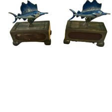 Vintage La Pierre Sterling Silver & Blue Enamel Sailfish Match Box Holders picture