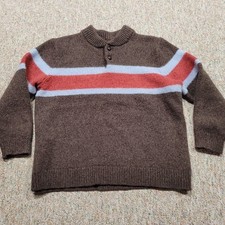L.L. Bean Sweater Mens 2XL Brown Striped Lambswool Mock Neck Button 526755 picture