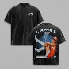 Vintage Acid Washed Distressed Camel Pleasure To Burn Retro Pinup Lady Back Prin picture