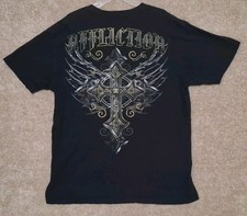 Affliction Graphic Live Fast Black Cross Shirt Mens XXL Black Crew Neck Grunge picture