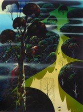 Eyvind Earle CENTRAL CALIFORNIA Nature Trees Pasture Hand signed Serigraph 1989 picture