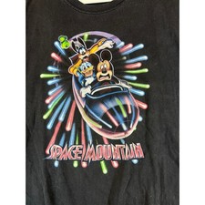 Vintage Disney Space Mountain T-Shirt Black Mickey Donald Goofy 90s Faded XL picture