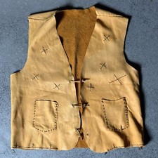 Vintage Handmade Leather Vest Mens Small Primitive Western Buckskin Style Rustic picture