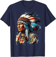 Vintage Indian Chief Native American Pride Feather Headdress Unisex T-Shirt picture