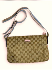Gucci GG Canvas Zip Top Shoulder Bag Beige/Brown w/ Multicolor Strap picture