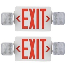 2 Pack LED Exit Sign Emergency Light–Hi Output Compact Combo UL listed Red picture