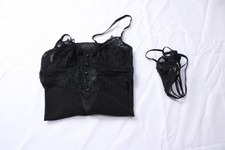 Ann Summers Women's Lace Button Detail Iris Babydoll Set WR4 Black Small NWT picture