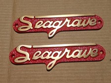 1 PAIR RARE 1950 SEAGRAVE FIRE PUMPER TRUCK  BRASS EMBLEMS-NAME PLATE-BADGES HTF picture