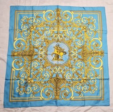 Hermes Les Tuileries Carre 90cm Silk Scarf Blue And Gold picture