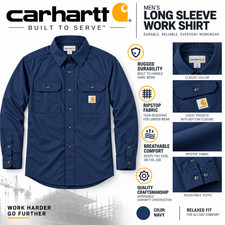 Carhartt Mens Long-Sleeve Button-Down Work Shirt, Navy picture