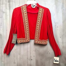 VTG RJ Co Large Sz 12 Red Cropped Shrug Jacket Gold Emb NWT Filenes Deadstock picture