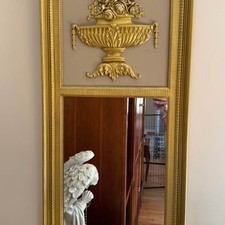 Gold Trumeau Mirror with Urn Relief Antique French Style with Gilded Details ... picture