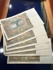 1932 Poland 100 Zlotych Pick 74a, 6 notes, Ser. A.C. 5325001-5325007, gap, UNC picture
