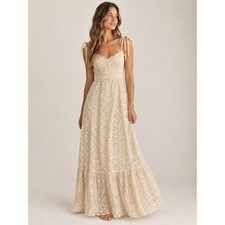 Vintage 1970s Candi Jones California Lace Maxi Dress Cream Tie Strap Small picture
