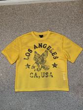 H&M Divided Men’s Yellow Mesh Graphic Logo T-Shirt Oversized Breathable S picture