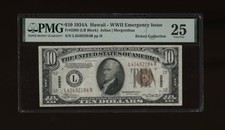 DBR 1934-A $10 FRN Hawaii LB Block Fr. 2303 PMG 25 Serial L45492284B picture