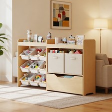 Kids Wooden Toy Storage Organizer with Bookshelf, Movable Drawer, Bins picture