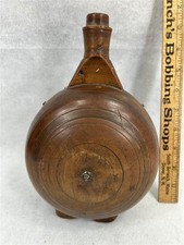antique canteen flask early hand carved wood 9.5x6x3.5 stunning converted 18thc  picture