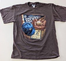 Vintage Milwaukee Brewers Graphic T-Shirt Brown Lee Sport Size Medium  picture