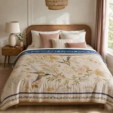 NEW Anthropologie Reversible Boho Bird Multicolor King Bedspread Blanket Quilt picture