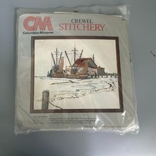 Vintage Columbia-Minerva Crewel Stitchery Kit Low Tide Picture 7421 Boats 1982 picture