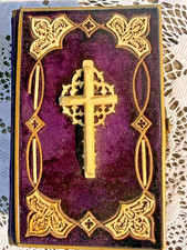 Antique 1875 German Velvet Prayer Book, Complete 1864 School Certificate, Brook picture