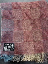 CLEO Dublin Ireland 100% Irish Wool Plaid Blanket Throw Burgundy  50 X 56 NWOT picture