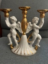 Vintage Italian Three Arm Candelabra. Porcelain hand made in Italy. Gilded. picture