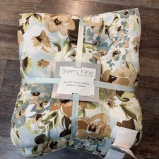 2 Sherry Kline Seat Cushions Outdoor/Indoor Approx 15x16x3 Blue Brown Floral USA picture