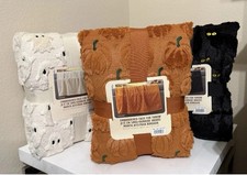NWT Costco Halloween Faux Fur Throw Blanket Ghost Cat Pumpkin (PICK COLOR) picture