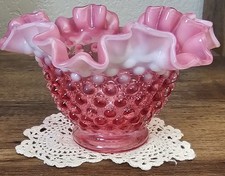 Vintage Fenton Cranberry Hobnail Double Crimped Ruffled Glass Bowl/Vase picture