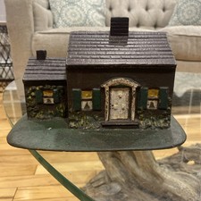 Vintage Cast Iron Painted Cape Cod Green Yellow Cottage Doorstop 1920’s-1940’s picture