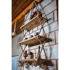 Hanging 3 Tier Rope Wall Window Planter Floating Shelves, Wood Bathroom Shelves picture
