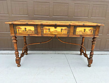 Antique Chinoserie Jacobean hand painted Desk console server picture