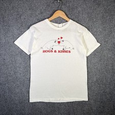 True Vintage Shirt Mens Medium White 70s Funny Pigs Hogs Kiss Heart Love Quote picture