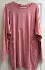 New Easel Mineral Wash Star Patch Terry Knit Tunic Dress in Natural Sz Plus 1X picture