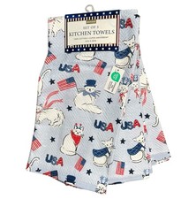 NEW Envogue Kitchen Towels S/3 Blue Patriotic Kitty Cats 4th of July Celebration picture