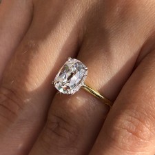 3CT Old Mine Elongated Cushion Cut Moissanite Hidden Halo 14K Yellow Gold Plated picture