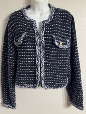 J.Crew Cropped Lady Knit Jacket Marled Yarn Drop Shoulder Blue Size Large NEW picture