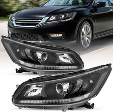 Headlights for 2013-2015 Honda Accord 4-Door Black Clear Pair Halogen W/o LED DR picture