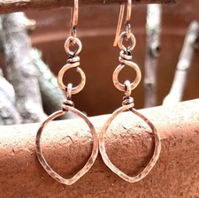 Hammered Copper Earrings Leaf Dangle Fall Copper Boho Handmade Wire Jewelry picture