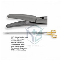 VATS Heavy Needle Holder TC Inserts Curved Jaws Ratchet 34cm Thoracoscopic Tools picture